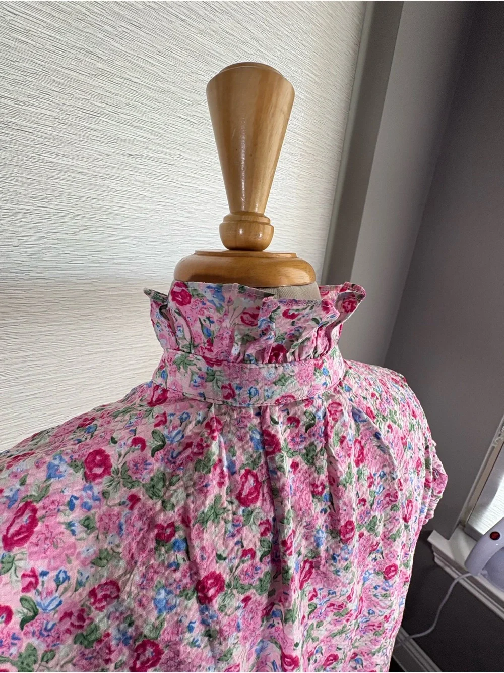 Hyacinth House Ditz Pink Floral Maxi Button Front Dress with Ruffled Collar - Picture 8 of 9